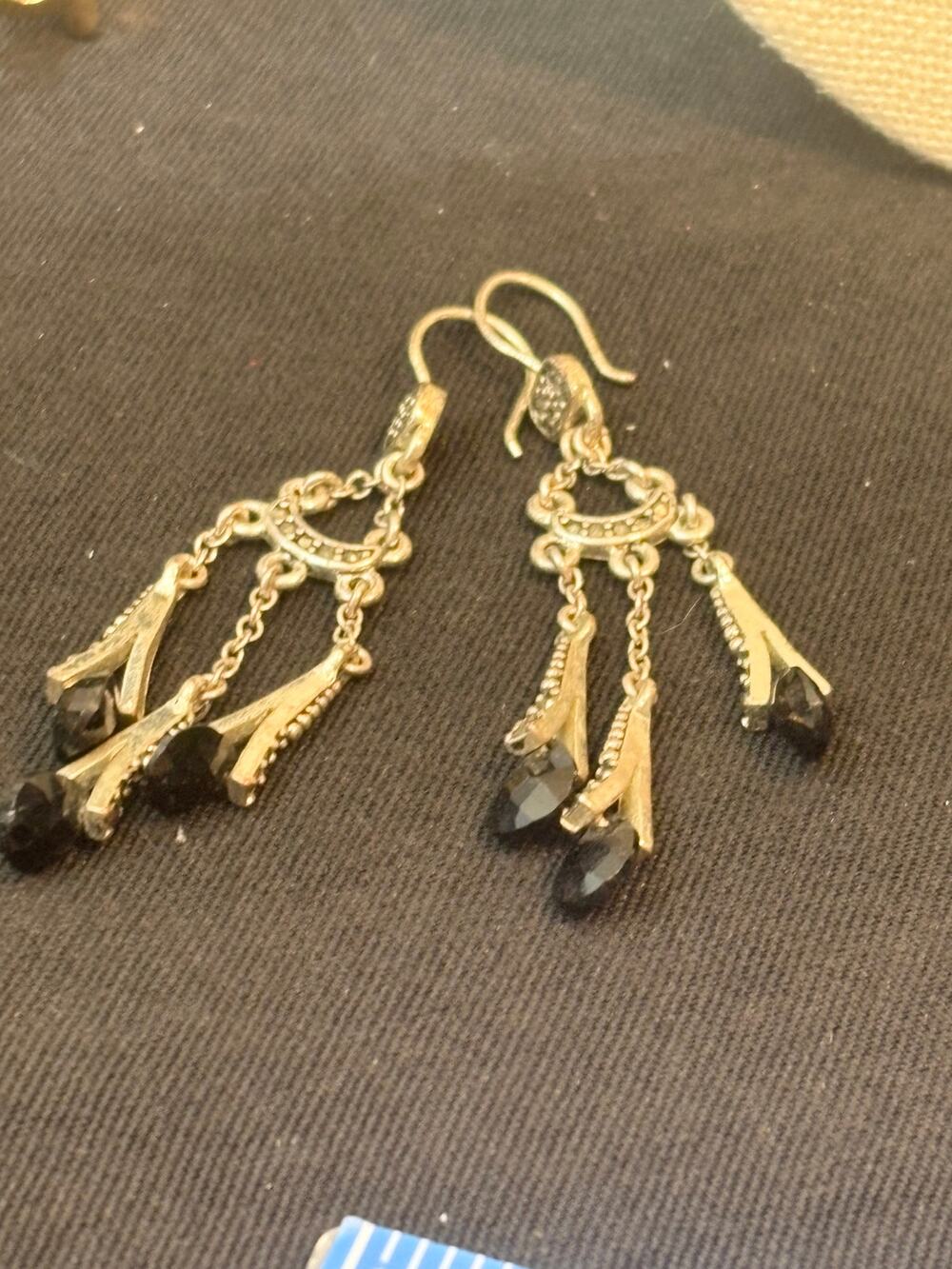 Vintage Monet Black Glass Fringe Drop Earrings